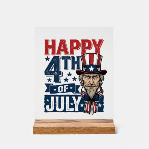 Señal Acrílica Feliz 4 de julio Camiseta de tío patriótico vintag
