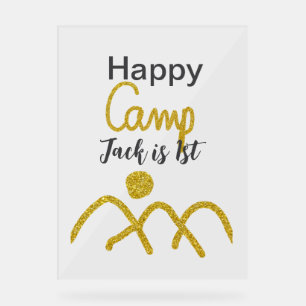 Señal Acrílica Feliz camping camper un cumpleaños niños sol de or