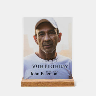 Señal Acrílica Feliz cumpleaños 50 nombre foto año hombre simple 
