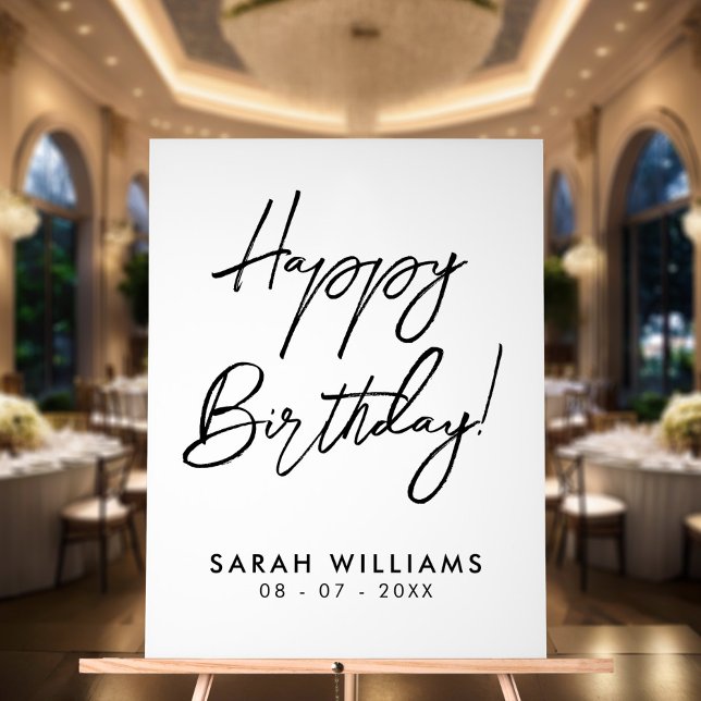 Señal Acrílica Feliz cumpleaños, escritura moderna en blanco y ne (Subido por el creador)