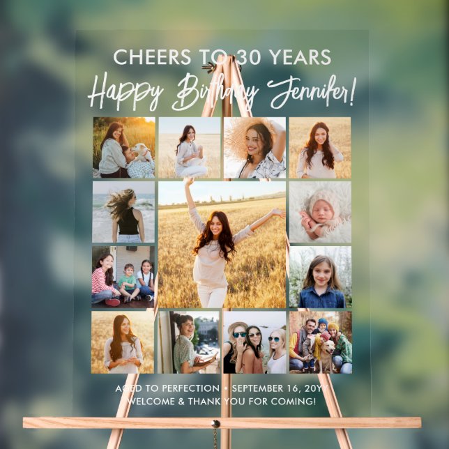 Señal Acrílica Feliz cumpleaños, Fiesta de Collage de fotos de es (Neutral )