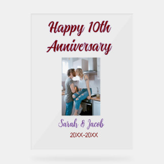 Señal Acrílica Feliz décimo aniversario foto boda apellido d