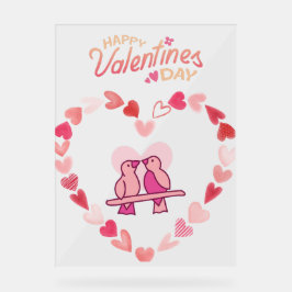 Señal Acrílica Feliz Día de San Valentín Amor Aves Corazón Rosa W