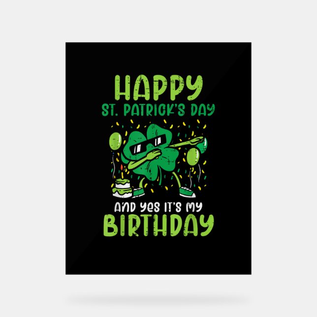 Señal Acrílica Feliz Día de Santo Patrocinio Cumpleaños Shamrock  (Anverso)