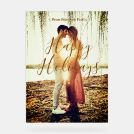 Señal Acrílica Feliz feriados marrón agregar pareja de fotos fech