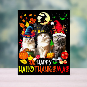 Señal Acrílica Feliz HalloGraciasMas Cats