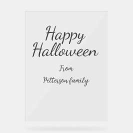 Señal Acrílica Feliz Halloween agregar nombre de familia caligraf