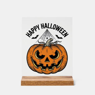 Señal Acrílica Feliz Halloween Cara de Calabaza Diseño Vintage Ve