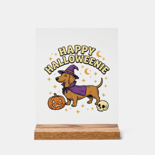 Señal Acrílica Feliz Halloweenie Dachshund Bruja Perro Camiseta_1