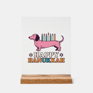 Señal Acrílica Feliz Hanukkah Dachshund Menorah Diseño de camiset