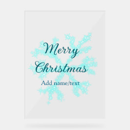 Señal Acrílica Feliz Navidad copos de nieve azul purpurina chispa