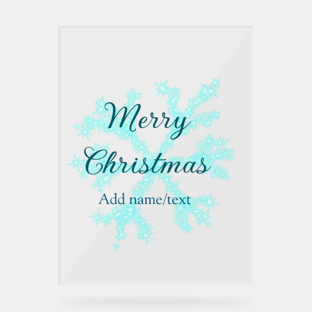 Señal Acrílica Feliz Navidad copos de nieve azul purpurina chispa (Anverso)