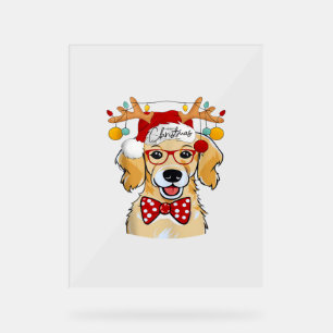 Señal Acrílica Feliz Navidad Disfraces de reno Cute Santa Beagle