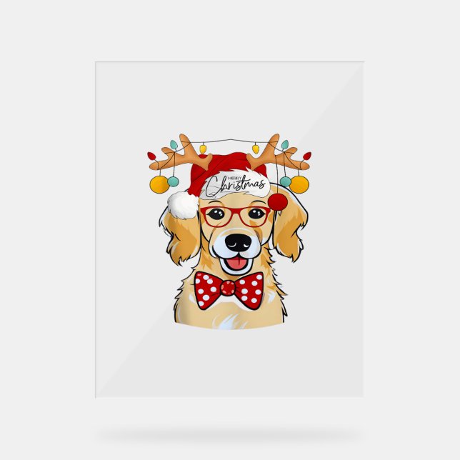 Señal Acrílica Feliz Navidad Disfraces de reno Cute Santa Beagle (Anverso)