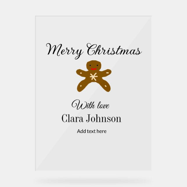 Señal Acrílica Feliz Navidad galletas marrón agregar nombre con a (Anverso)