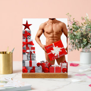 Señal Acrílica Feliz Navidad SlipperyJoe regalo rojo blanco plata
