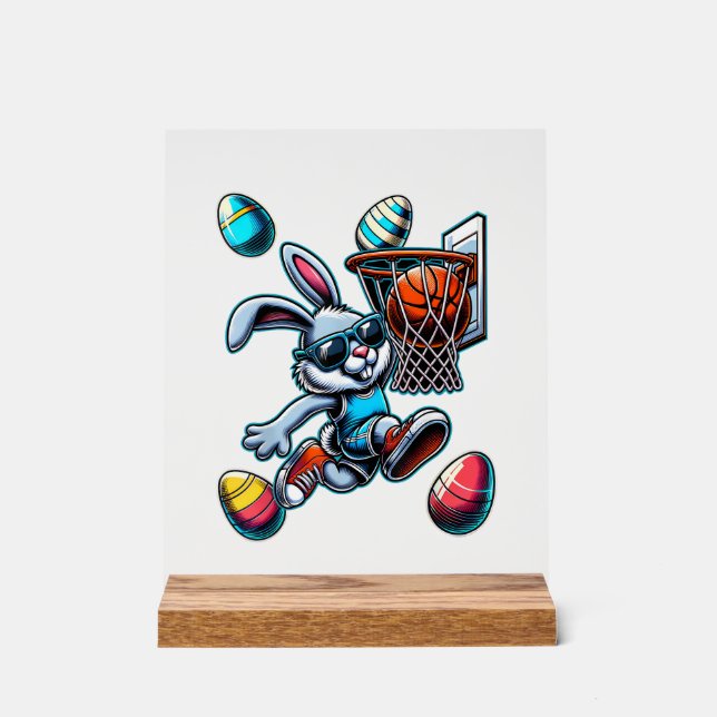 Señal Acrílica Feliz Pascua Baloncesto Chicos Conejo De Pascua Di (Anverso)