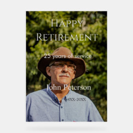 Señal Acrílica Feliz retiro foto nombre años de servicio