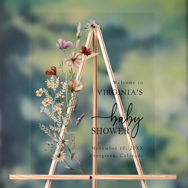 Señal Acrílica Fiesta de Bebé Bohemio de Flor Silvestre (Boho Wildflower Baby Shower Acrylic Sign by Painted Paperie
)