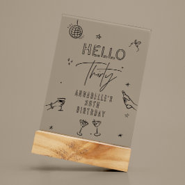 Señal Acrílica fiesta de bebidas de 30 años dibujado a mano