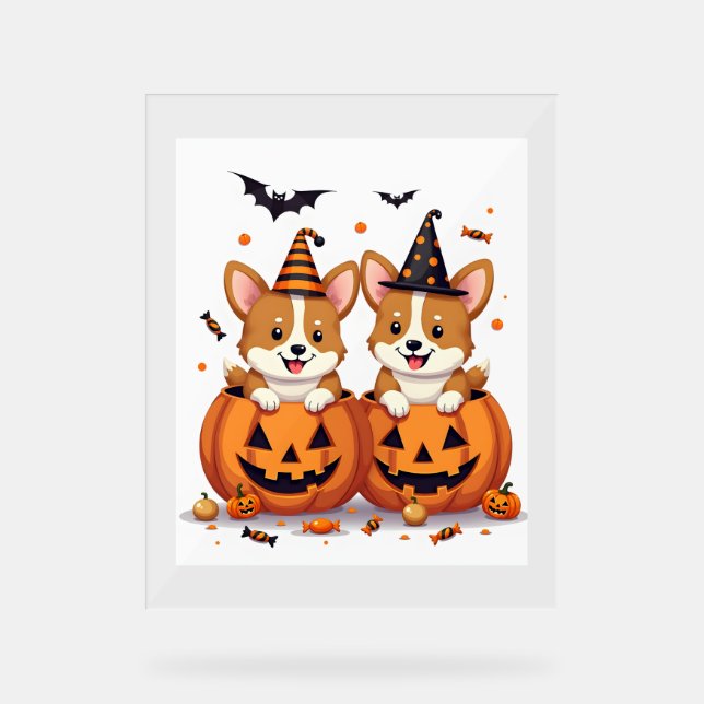 Señal Acrílica Fiesta de calabaza corgi (Anverso)