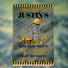 Señal Acrílica Fiesta de cumpleaños 1 de Construcción Adorable