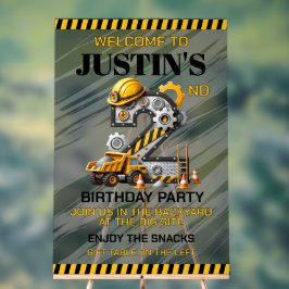 Señal Acrílica Fiesta de cumpleaños 2 de Construcción Adorable