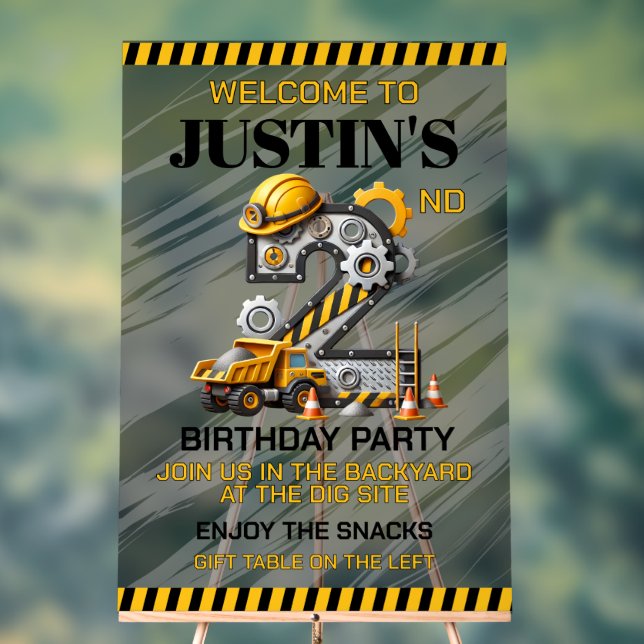 Señal Acrílica Fiesta de cumpleaños 2 de Construcción Adorable (Neutral )