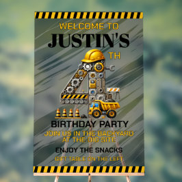 Señal Acrílica Fiesta de cumpleaños 4 de Construcción Adorable