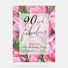 Señal Acrílica Fiesta de cumpleaños 90 de Peonies
