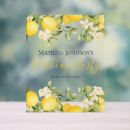 Señal Acrílica Fiesta de cumpleaños amarillo de Zesty Lemons Fun