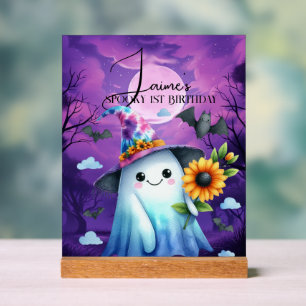 Señal Acrílica Fiesta de cumpleaños de Halloween fantasma lindo 1