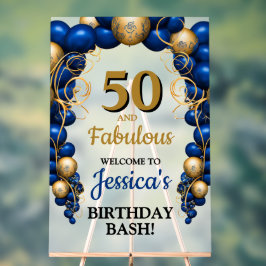 Señal Acrílica Fiesta de cumpleaños de oro azul y plano brillante