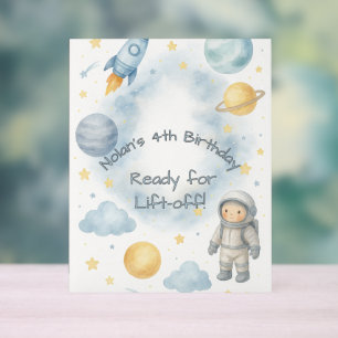 Señal Acrílica Fiesta de cumpleaños del espacio cósmico   Cohetes