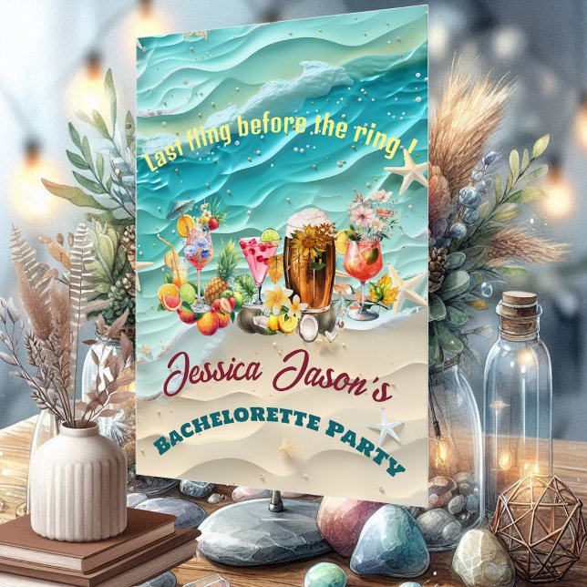 Señal Acrílica Fiesta de Despedida de Soltera con Cócteles Tropic (Beach Cocktails Tropical Fruits Bachelorette Party Acrylic Sign)