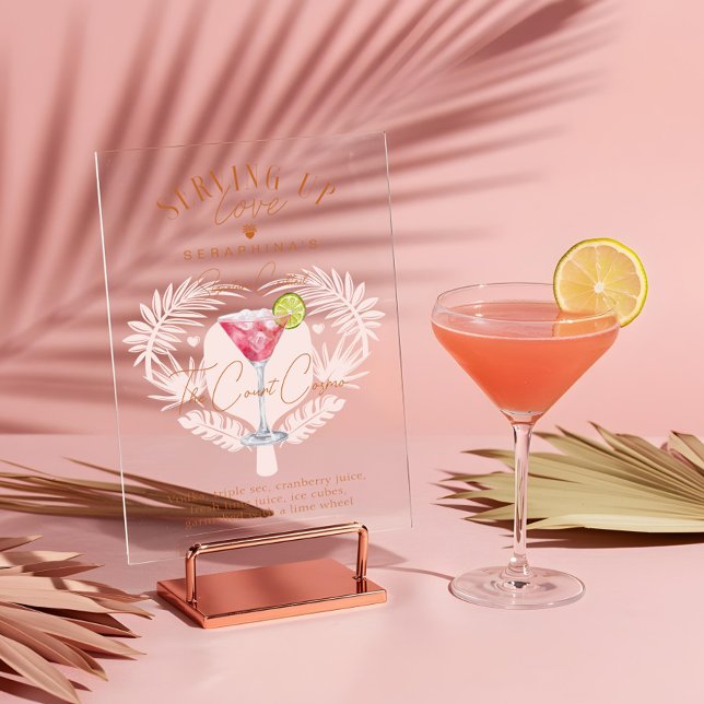 Señal Acrílica Fiesta de Despedida de Soltera de Pickleball Cócte (Pickleball Bridal Shower Watercolor Cocktail Drink Acrylic Sign)