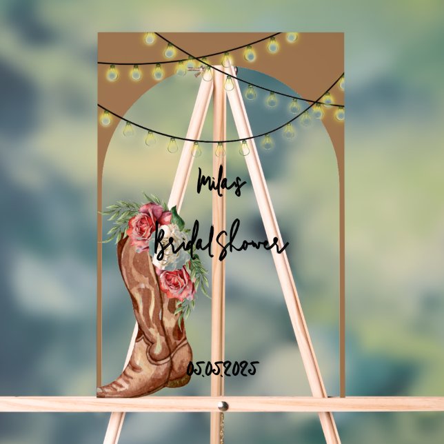 Señal Acrílica Fiesta de despedida de soltera floral vaquera (Neutral )