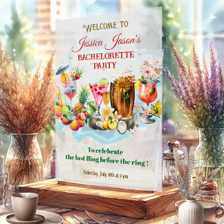 Señal Acrílica Fiesta de Despedida Tropical Cócteles de Playa