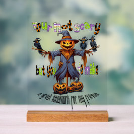 Señal Acrílica Fiesta de Halloween Espantapájaros y Amigos