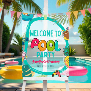 Señal Acrílica Fiesta de la piscina Bienvenida a los cumpleaños c