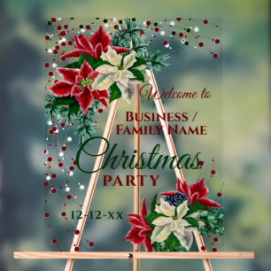 Señal Acrílica Fiesta de navidades Bienvenidos Floral Poinsettia