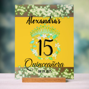 Señal Acrílica Fiesta de Quinceanera elegante verde mostaza