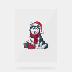 Señal Acrílica Fiestas de Navidades de perro de Alaskan Husky fes
