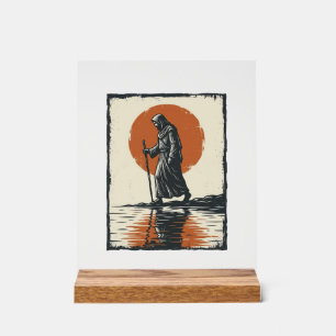 Señal Acrílica Figura caminando vintage reflejo de la puesta del