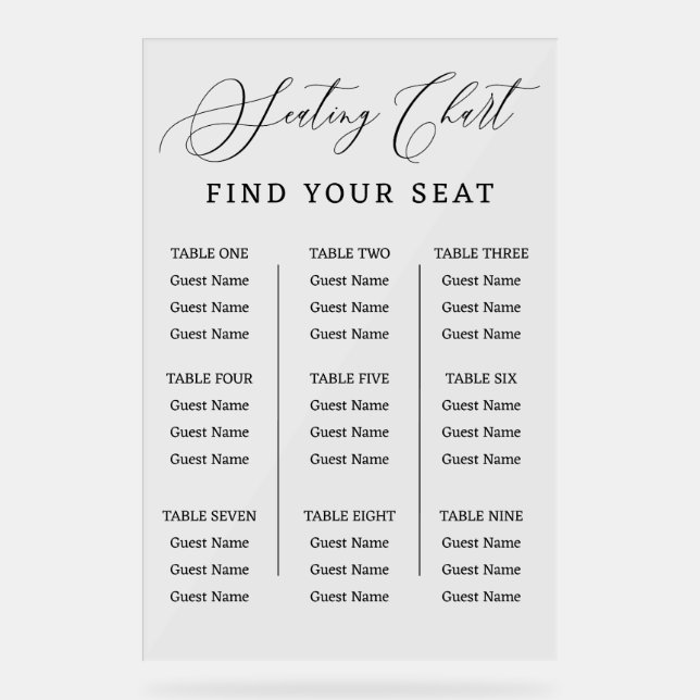 Señal Acrílica Find Your Seat Wedding Seating Chart Sign  (Anverso)