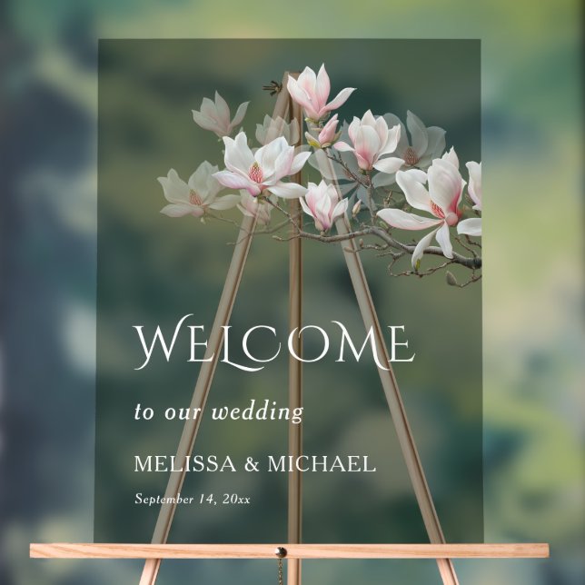 Señal Acrílica Fine Art Magnolia Transparent Wedding Welcome (Neutral )