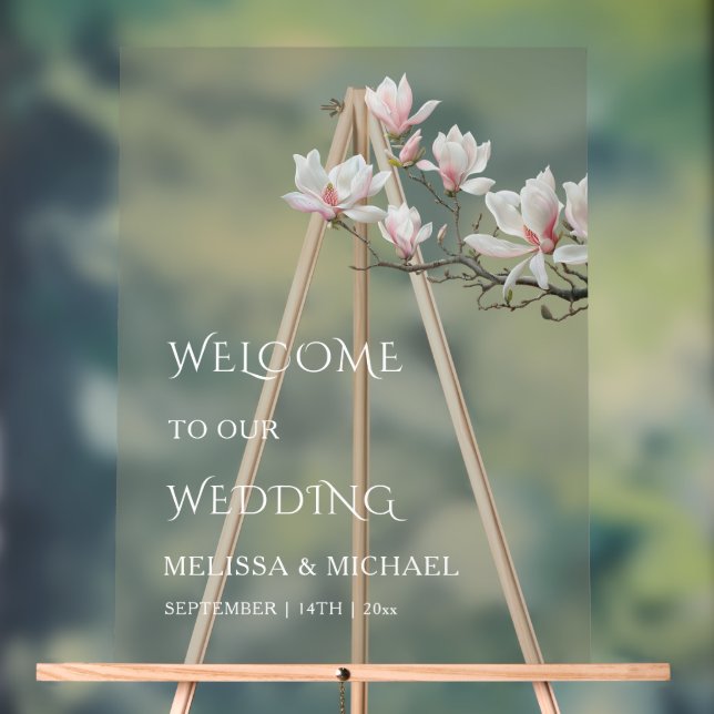 Señal Acrílica Fine Art Magnolia Transparent Wedding Welcome (Neutral )