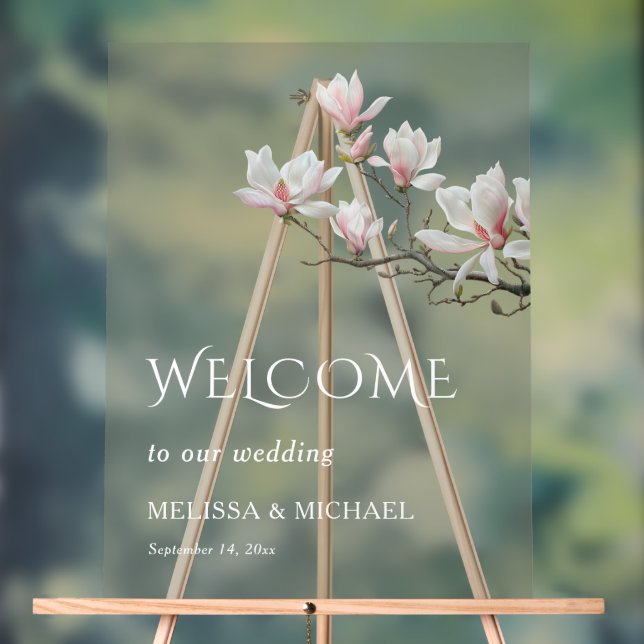 Señal Acrílica Fine Art Magnolia Transparent Wedding Welcome (Neutral )