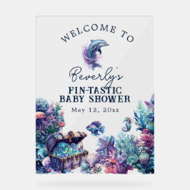 Señal Acrílica Fintastic One Rustic Watercolor Baby Shower modern