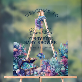 Señal Acrílica Fintastic One Rustic Watercolor Baby Shower modern